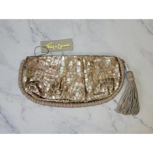 Foley + Corinna Metallic Croc Python Clutch GOLD